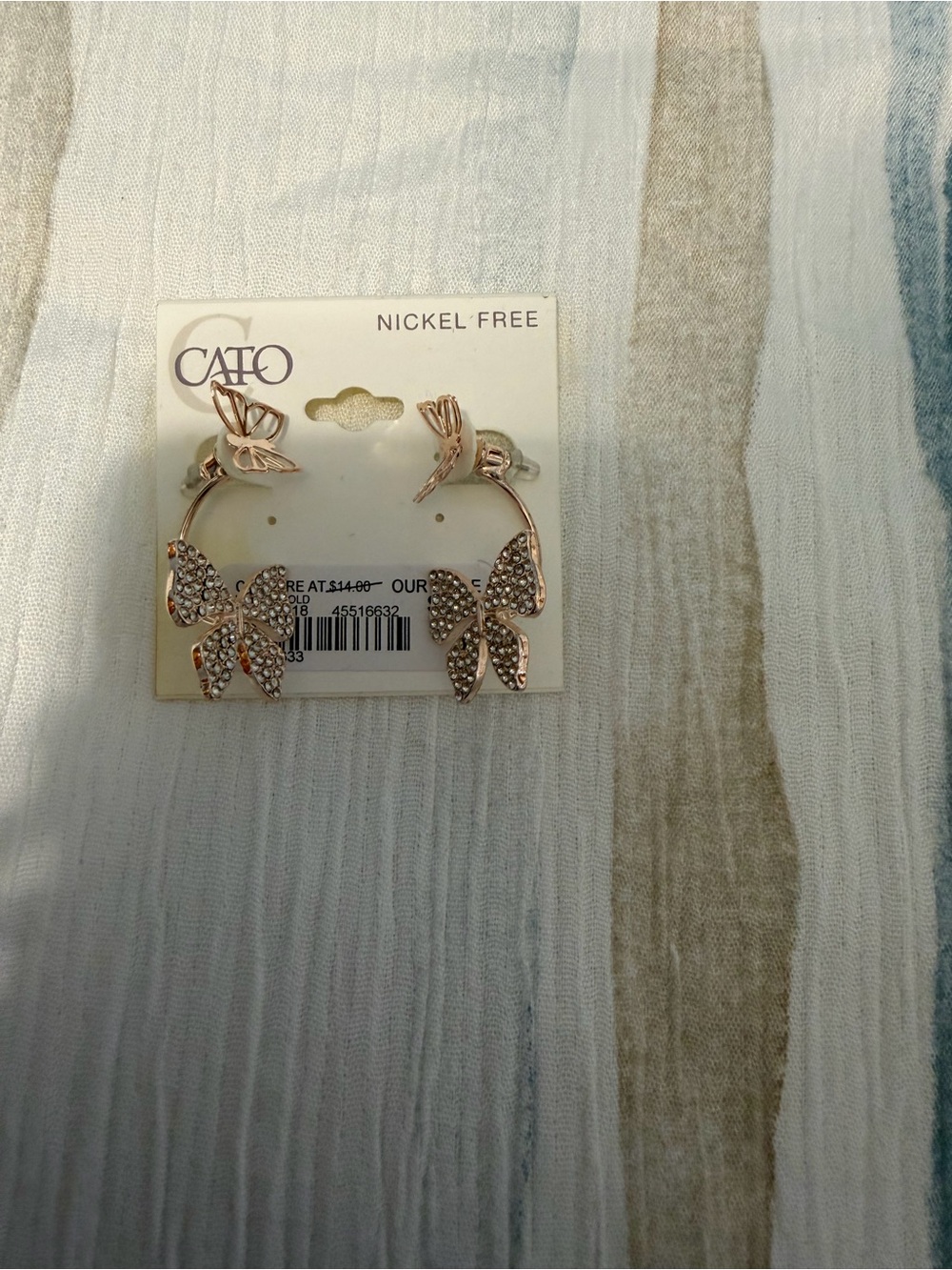 Cato Rose Gold Butterfly Hoop Earrings with Crystal Accents